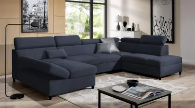 Produktbild von Wohnlandschaft Schlafsofa Sofa ANTON in Stoff Esito Dunkelblau Ottomane Links