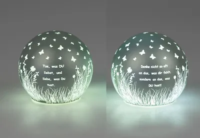 Produktbild von 2er Set LED Kugellampen Blumenwiese mit Spruch D. 10cm grün mit Timer Formano
