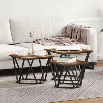 Produktbild von "Rabatt" Couchtisch 3 pcs - Einfache Montage - Geräucherte Eiche Ingenieure Holz und Stahl - Kaffeetisch CC24684