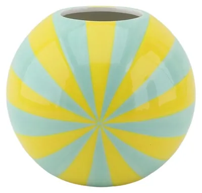 Obrázok produktu pre Váza – Kvetinová váza, vzor "vlnka" – žltá/mintová – 20x20x20 cm