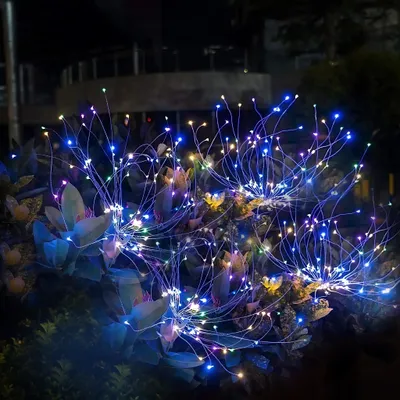 Produktbild von LUMILED 4x Solarleuchte für außen, Garten Feuerwerk 90 cm Solarlampe mit Erdspieß, IP44, Solarlampe mit  8 Modi, Mehrfarbig RGB Licht, Pusteblume  Gartenleuchte für Aussen Akku 600 mAh Solar Wegbeleuchtung Blumenkasten Deko