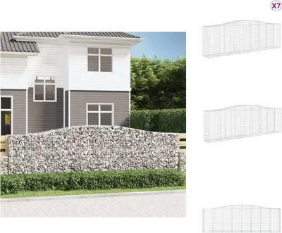 Productafbeelding van vidaXL Gabionen met boogvorm, 7 stuks, 400x50x120/140cm, verzinkt staal - Bloempotten en plantbakken