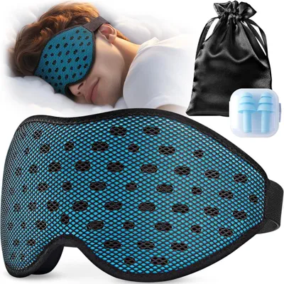 Produktbild von Atmungsaktives 3D-Schlafmaske für Seitenschläfer mit Aufbewahrungstasche und Ohrstöpseln - Blau