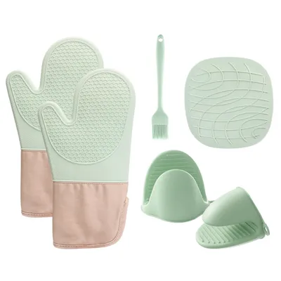 Produktbild von Ofenhandschuhe 6er Set, Topfhandschuhe Silikon, Lange Backofen Topflappen Handschuh, Kochhandschuhe, Küchenhandschuhe