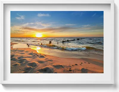 Produktbild von Sonnenaufgang über dem Meer– Wandbild mit Rahmen – Gerahmtes Bild  – Wanddekoration – 70x50 cm –  Schwarz Rahmen