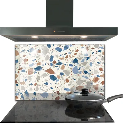 Produktbild von Spritzschutz aus Glas Küchenrückwand - Wandschutz für Herd und Spüle - 100x70 cm - Terrazzo Lastryko Stein