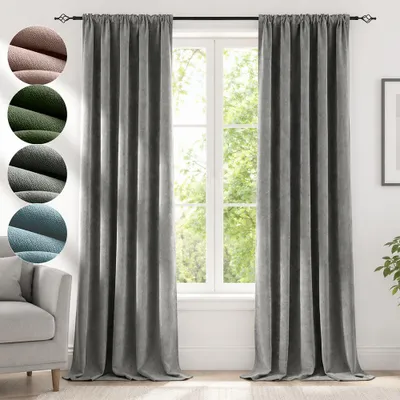 Produktbild von Chenille Vorhänge Grau 2er Set Blickdicht 98% - 510GSM Thermovorhang mit Multifunktionsband Kräuselband 132x214cm Verdunkelung Samtvorhänge für Wohnzimmer Schlafzimmer