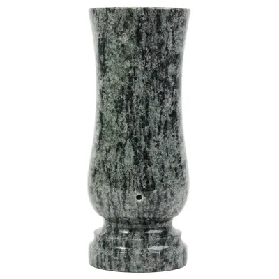 A single green granite vase with a speckled pattern and a drainage hole is shown against a white background.