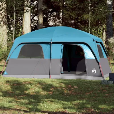 Produktbild von vidaXL Familienzelt, 10 Personen, Wasserdicht, Blau, 426x304x228/233 cm, 1 Schlafkabine, 2 Eingänge, 4 Fenster, 185T Polyester mit PU-Beschichtung, leichte Glasfaserstangen
