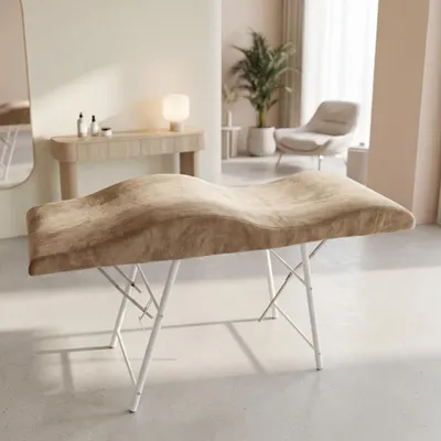 Wellenmatratze Beige 180x60 cm mit Memory-Schaum und Veloursbezug
Модель на кушетке / общий вид