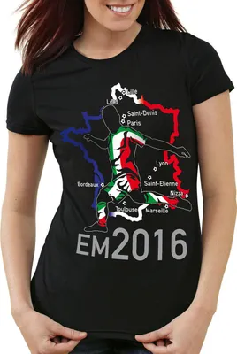 Produktbild von style3 EM 2016 Italien Fan Damen T-Shirt Frankreich alle Spielorte, Farbe:Schwarz, Größe:L