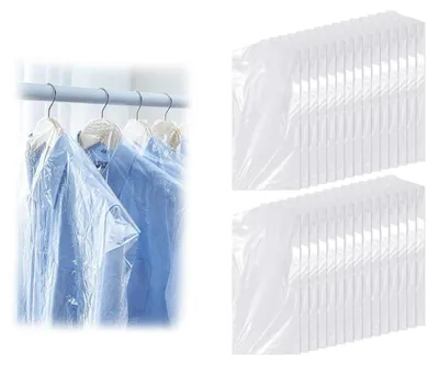 Image de 30 housses à vêtements, housses en plastique transparent 60 x 90 cm, housses à suspendre, protection anti-poussière pour les vêtements, housses de nettoyage transparentes et lavables pour costumes, robes, manteaux et chemises