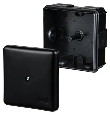 Productafbeelding van Inbouwdoos IP55, 90x90x40 mm, ZWART, artikelnummer 0226-02, ZONDER INLEGPLAAT, 6 rubberen kabeluitgangen