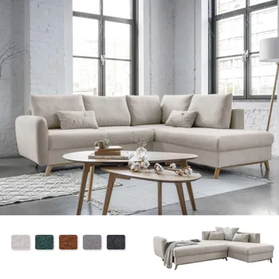 Produktbild von MIUFORM Scandic Lagom - Ecksofa mit Bettfunktion L-FORM RECHTS - 242x202cm - Beige - Sofa Schlafsofa Couch