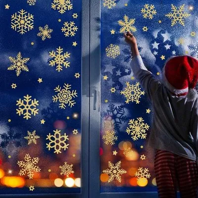 Produktbild von Goldschimmernde PVC-Sticker-Set für Winterfensterdekoration