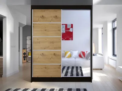 Obrázok produktu pre Šatníková skriňa so zrkadlom 150 cm PIRITU 3 - dub artisan / čierna