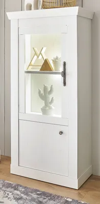 Produktbild von Vitrine "Fiastra" weiß Pinie Landhaus Vitrinenschrank 70 x 146 cm, Soft-Close
