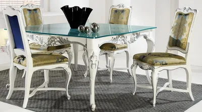 Produktbild von Casa Padrino Luxus Barock Esstisch mit Glasplatte Weiß / Silber - Verschiedene Größen - Edler Esszimmertisch im Barockstil - Barock Esszimmer Möbel