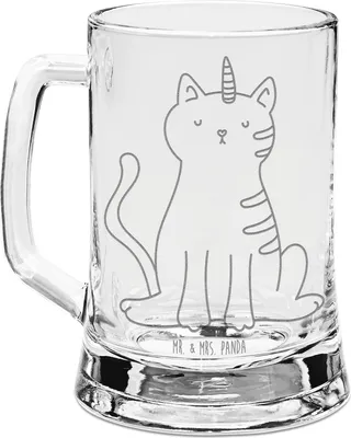 Produktbild von Mr. & Mrs. Panda Krug Einhorn Katze - Transparent - Geschenk, Regenbogen, Bierkrug Glas, Glaskrug, Glitzer, Gravur, Unicorn, Seidel, Mieze