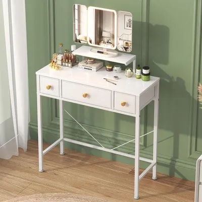 Produktbild von Azomor® Verstellbarer Schminktisch mit Beleuchtung und Stoffschubladen für Kinder- und Schlafzimmer