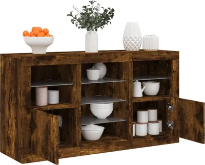 Produktbild von vidaXL Sideboard mit LED-Leuchten Räuchereiche 123x37x67 cm