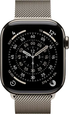 Produktbild von Apple Watch Series 11 GPS + Cellular Natural Titanium, Natural Milanese Loop M/L, MF8P4ZR/A, 42 mm