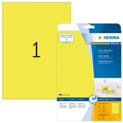 Produktbild von Etiketten A4 neon-gelb 210x297 mm Papier matt 20 St.