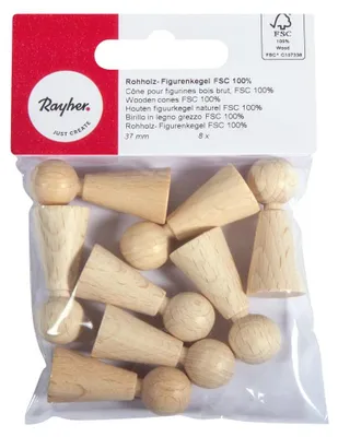Rohholz-Bastelkegel FSC 100%, 37 mm, 8 Stück