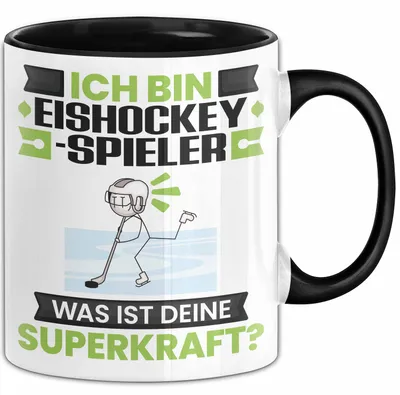 Produktbild von Eishockeyspieler Tasse Geschenk für Eishockeyspieler Geburtstag Lustiger Spruch Kaffee-Becher Was Ist Deine Superkraft (Schwarz)
