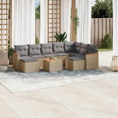 Produktbild von Design 10-tlg. Garten-Sofagarnitur mit Kissen Beige Poly Rattan, Gartenmöbel-Sets 2024 Neu