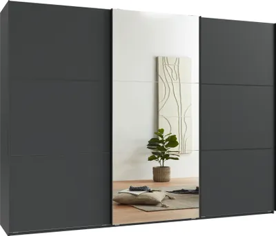 Produktbild von Schwebetürenschrank Kleiderschrank 3-tür 300cm Vollausstattung Anthrazit Spiegel / 22021