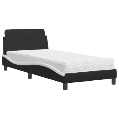Produktbild von Bett mit Matratze "Dover" Schwarz und Weiß 90x190 cm Kunstleder