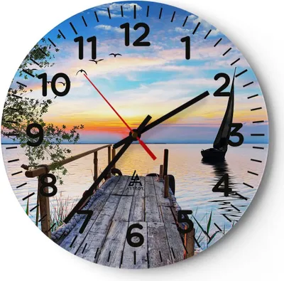 Produktbild von Wanduhr - Rund - Glasuhr - Brücke See - 40x40cm - Schleichendes Uhrwerk - Lautlos - zum Aufhängen bereit - Dekoration Modern - Wanddekoration aus Glas - C4AR40x40-4115