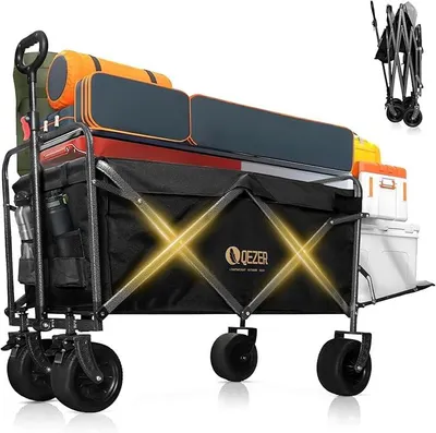 Produktbild von Bollerwagen faltbar,Tragfähigkeit 210 kg, Multifunktionaler Faltwagen mit geländegängigen Rädern, tragbar für Camping, Garten, Einkaufen und Strand