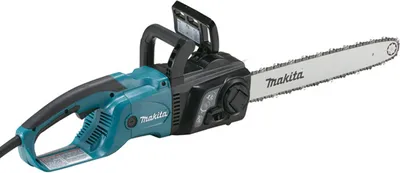 A Makita electric chainsaw is shown against a white background.