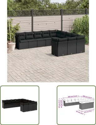 Produktbild von The Living Store 11-tlg. Garten-Sofagarnitur mit Kissen Schwarz Poly Rattan