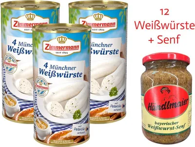 Produktbild von Paket 12 Weißwürste in Konserve & 1 Bayerischer Weißwurstsenf