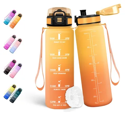Produktbild von Trinkflasche 500ml mit Zeitmarkierung und Filter, BPA-frei, Auslaufsicher