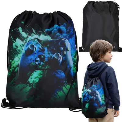 Produktbild von Schwarzer Gaming Turnbeutel für Jungen, Sportbeutel für Schule, 38 x 33 cm