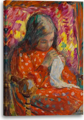 Produktbild von Leinwandbild (70x100cm): Henri Lebasque - JEUNE FILLE COUSANT, echter Holz-Keilrahmen inkl. Aufhänger, handgefertigt in Deutschland