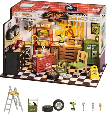 Image de Rolife Bois Maison de Poupée Miniature Garage Atelier Kit Lumières LED DIY Artisanat Kit