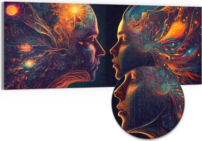 Produktbild von DEQORI Hybrid Leinwand Bild 150x60 cm 'Kosmische Geistesreise' Wandbild Glas flach modern