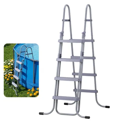 Produktbild von Poolleiter für Aufstellpools - A-Rahmen Einstiegsleiter - Tragkraft 136 kg - Für Pooltiefe bis 132 cm - Kohlenstoffstahl - Rutschfeste 4 Stufen - Grau
