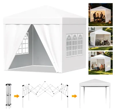 Zdjęcie produktu dla Pawilon Vigevee Faziango, 3x3 m, z ściankami bocznymi i oknami, składany pawilon typu pop-up z wodoodpornym dachem z materiału Oxford 210D, ochrona przed promieniowaniem UV 50+, regulowana wysokość, torba transportowa, kolor biały
