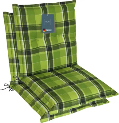 Produktbild von LILENO HOME Gartenstuhl Auflagen als [2er Set - Niedriglehner] in Karo Grün - bequeme Liegen als Sitzauflagen für Gartenmöbel - Stuhlkissen für Gartenstühle und Klappstühle