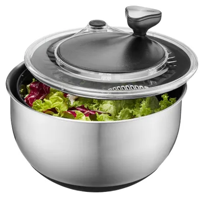Produktbild von GEFU Salatschleuder Edelstahl mit Kurbelantrieb inkl. Frischhaltedeckel, 4,5 L