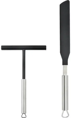Imagen del producto de Divisor para sartén, fabricado en acero inoxidable, con 1 espátula de silicona. Ideal para cortar alimentos en una sartén, perfecto para cocinar