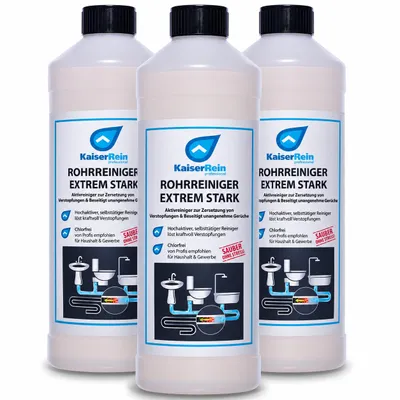 Produktbild von KaiserRein Profi Rohrreiniger extrem stark 3 x 1l (3 l) Abflussreiniger flüssig I kraftvolles Gel gegen Haare, Seife und Fett in Küche, Bad und Dusche chlorfrei