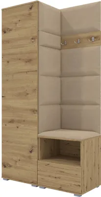 Obrázek produktu pro Šatní sestava Nela I, čalouněná skříň s botníkem, sestava nábytku do předsíně (barva: dub Artisan + Trinity 04 (béžová))