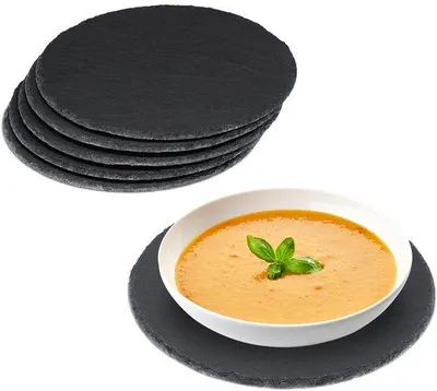 Produktbild von Antraciet Pizzabord, 6 Stück, 25 cm, runde Leisteenserveerplatten